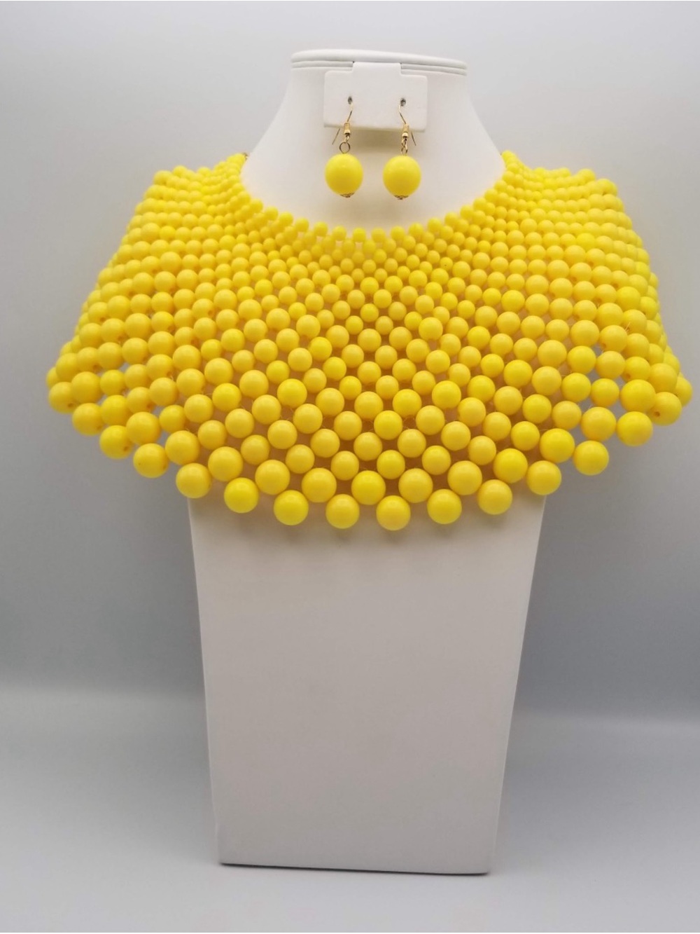Yellow Statement Beaded Collar Necklace with Matching Earrings